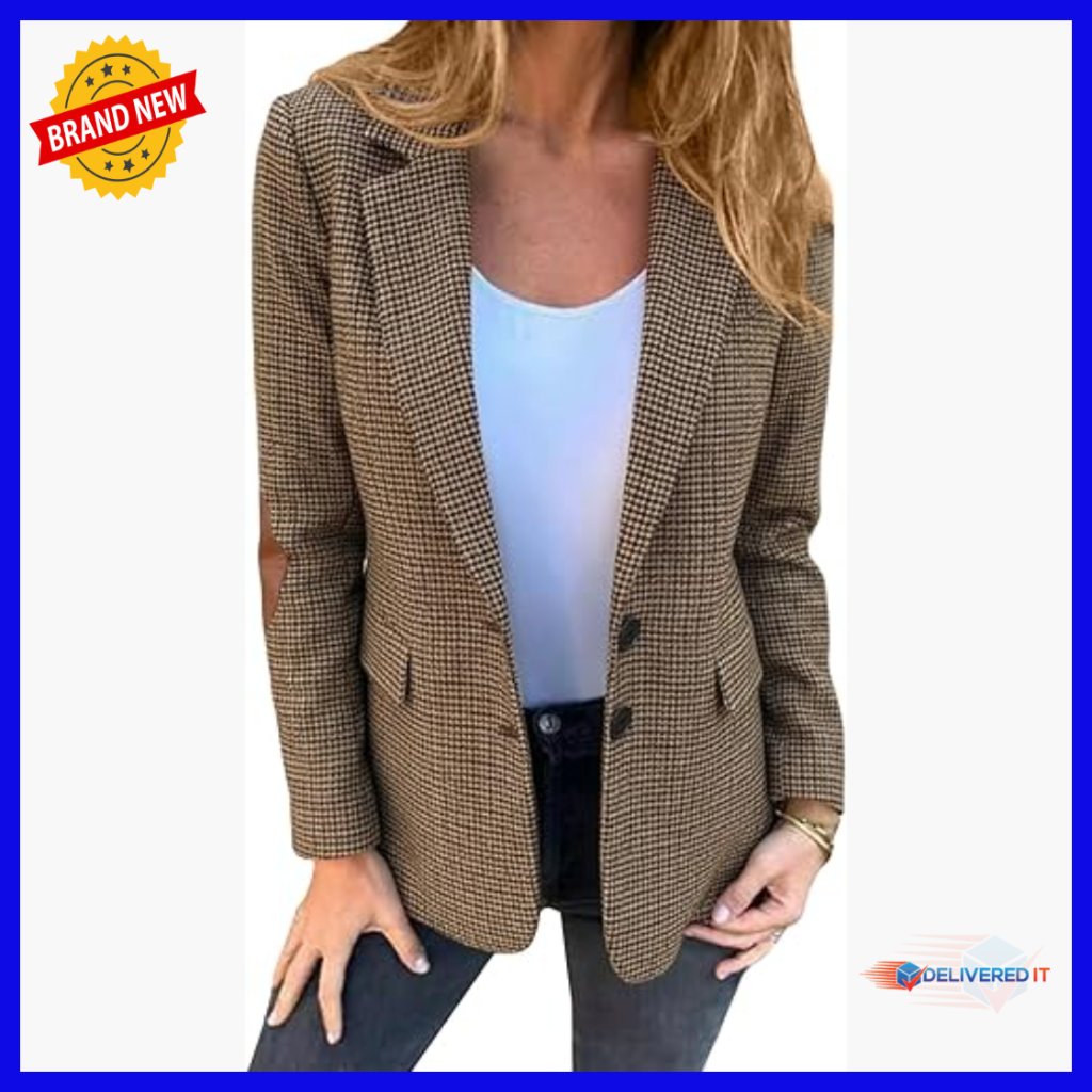 Wool Blend Tweed Blazer With Pockets, Notch Lapel, Slim Fit For Office